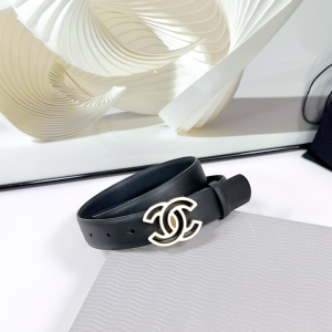 Chanel CC logo Black Leather Belt 30MM