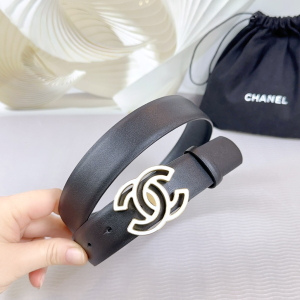 Chanel CC logo Black Leather Belt 30MM