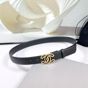 Chanel CC logo Black Leather Belt 30MM