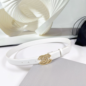 Chanel CC logo White Leather Belt 30MM