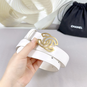 Chanel CC logo White Leather Belt 30MM