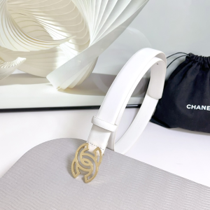 Chanel CC logo White Leather Belt 30MM