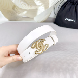 Chanel CC logo White Leather Belt 30MM