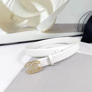 Chanel CC logo White Leather Belt 30MM