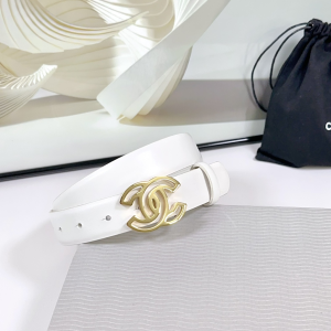 Chanel CC logo White Leather Belt 30MM