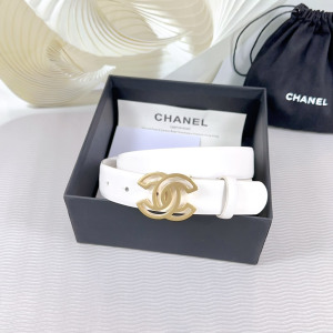Chanel CC logo White Leather Belt 30MM
