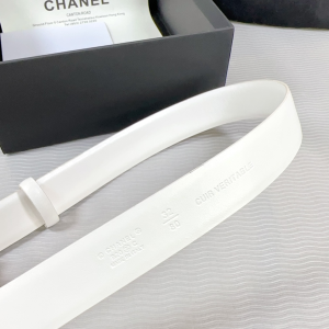 Chanel CC logo White Leather Belt 30MM