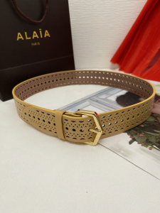 Alaia Neo Vivienne Open Work Leather Belt Yellow 50MM Alaia Neo Vivienne Open Work Leather Belt Yellow 50MM