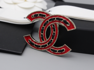 Chanel Red Chain CC Logo Brooch
