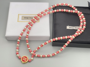 Miu Miu Red White Pearl Necklaces