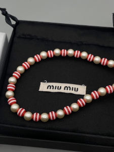 Miu Miu Red White Pearl Necklaces
