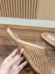 Alaia Beige Fishnet Flat Mules