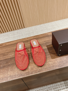 Alaia Red Fishnet Flat Mules