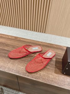 Alaia Red Fishnet Flat Mules