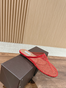 Alaia Red Fishnet Flat Mules