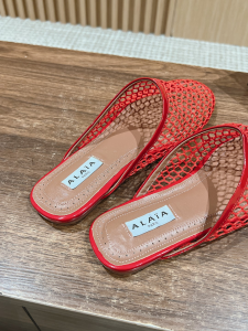 Alaia Red Fishnet Flat Mules