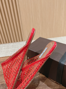 Alaia Red Fishnet Flat Mules