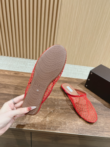 Alaia Red Fishnet Flat Mules