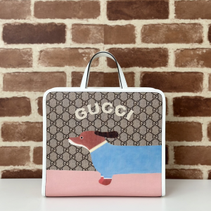 Gucci childrens dog print tote bag Beige Ebony GG Supreme Canvas Gucci childrens dog print tote bag Beige Ebony GG Supreme Canvas