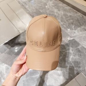 Celine Logo Beige Leather Baseball Cap Hat