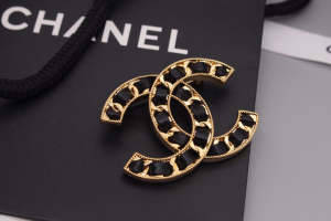 Chanel CC Black Gold Brooch