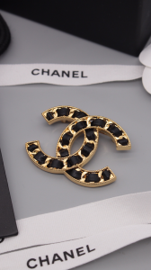 Chanel CC Black Gold Brooch