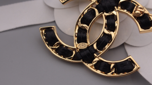 Chanel CC Black Gold Brooch