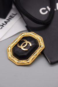 Chanel CC Black Gold Brooch