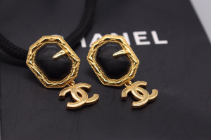 Chanel CC Black Gold Earrings