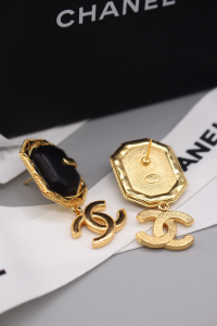 Chanel CC Black Gold Earrings