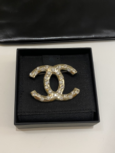 Chanel Diamonds Gold CC Logo Brooch