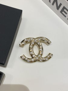 Chanel Diamonds Gold CC Logo Brooch