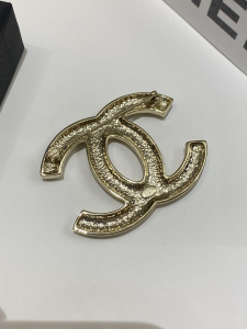 Chanel Diamonds Gold CC Logo Brooch