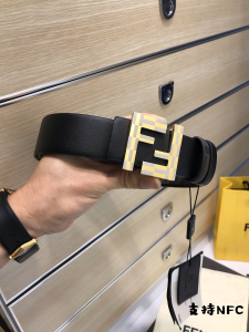 Fendi FF Squared Buckle Black Leather Belt 38MM Fendi FF Squared Buckle Black Leather Belt 38MM