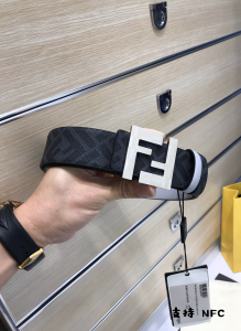 Fendi FF Squared Buckle Brown FF Jacquard Canvas Belt Black 38MM Fendi FF Squared Buckle Brown FF Jacquard Canvas Belt Black 38MM