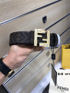 Fendi FF Squared Buckle Brown FF Jacquard Canvas Belt Brown 38MM Fendi FF Squared Buckle Brown FF Jacquard Canvas Belt Brown 38MM