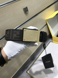 Fendi Squared Buckle Black Canvas and Black Leather Belt 38MM Fendi Squared Buckle Black Canvas and Black Leather Belt 38MM
