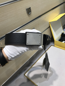 Fendi Squared Buckle Black Canvas and Black Leather Belt 38MM Fendi Squared Buckle Black Canvas and Black Leather Belt 38MM