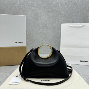 Jacquemus Large Le petit Calino Leather Ring Hobo Handbag Black Jacquemus Large Le petit Calino Leather Ring Hobo Handbag Black