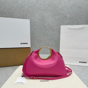 Jacquemus Large Le petit Calino Leather Ring Hobo Handbag Fuchsia Pink Jacquemus Large Le petit Calino Leather Ring Hobo Handbag Fuchsia Pink