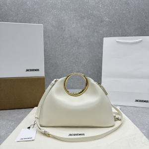 Jacquemus Large Le petit Calino Leather Ring Hobo Handbag White Jacquemus Large Le petit Calino Leather Ring Hobo Handbag White