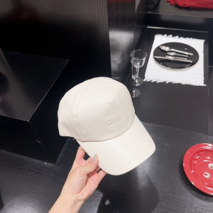 Miu Miu Logo White Leather Baseball Cap Hat