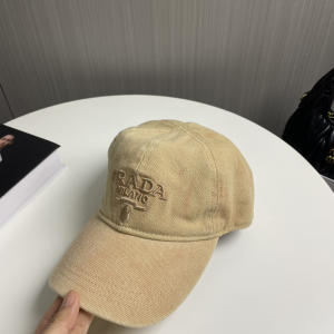 Prada Logo Beige Canavs Baseball Cap Hat