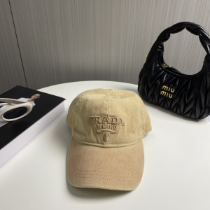Prada Logo Beige Canavs Baseball Cap Hat