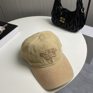 Prada Logo Beige Canavs Baseball Cap Hat