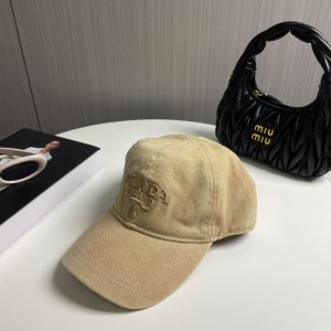 Prada Logo Beige Canavs Baseball Cap Hat