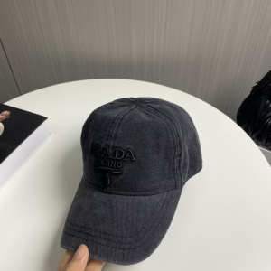 Prada Logo Black Canavs Baseball Cap Hat