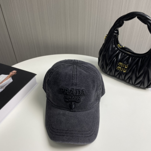 Prada Logo Black Canavs Baseball Cap Hat