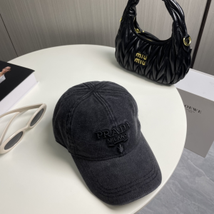 Prada Logo Black Canavs Baseball Cap Hat
