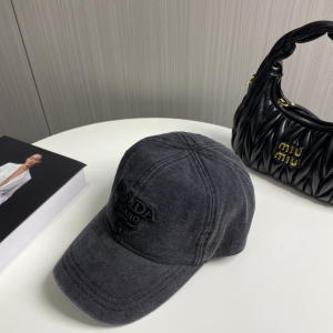 Prada Logo Black Canavs Baseball Cap Hat
